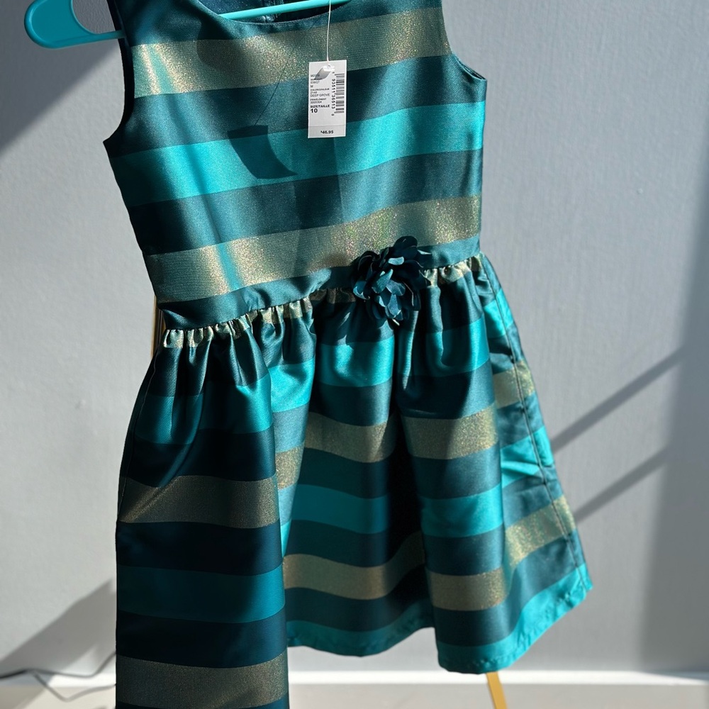 The Children's Place Teal and Gold Striped Formal Dress